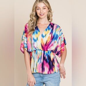 BOMBOM Printed Surplice Peplum Blouse